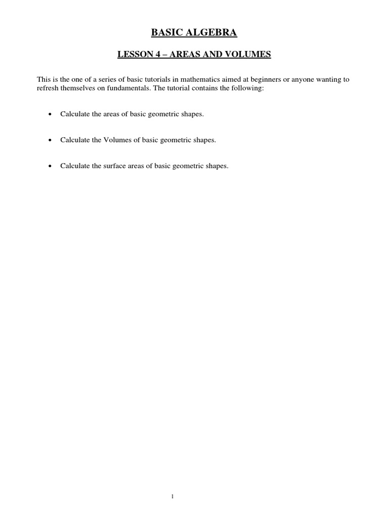 Basic Algebra: Areas & Volumes | PDF | Area | Sphere