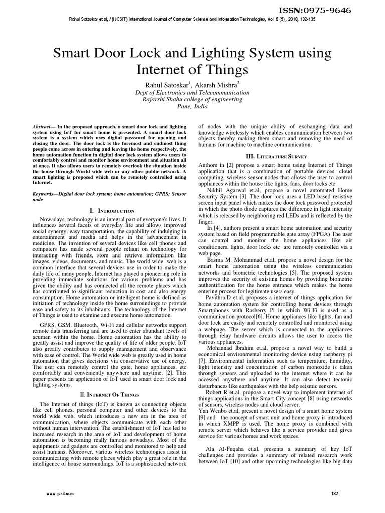 Smart Door Lock and Lighting System Using Internet of Things | PDF ...
