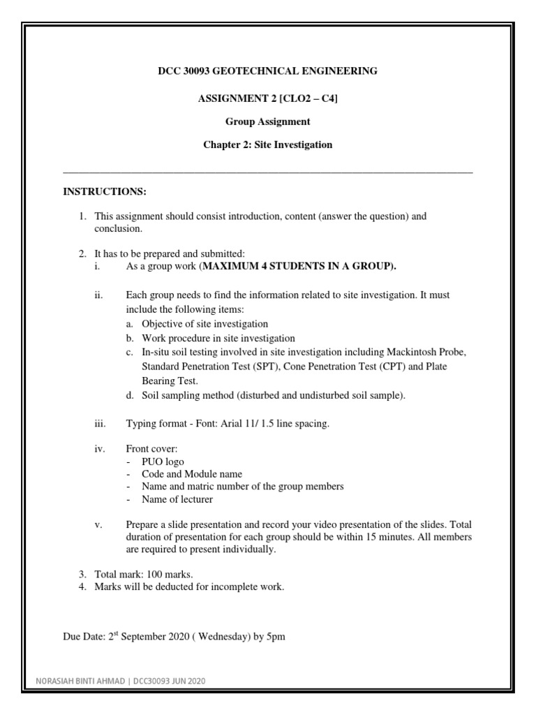 DCC 30093 Geotechnical Engineering Assignment 2 (Clo2 - C4) Group ...