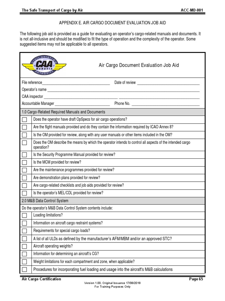 Air Cargo Document Evaluation Job Aid | PDF | Cargo | Audit