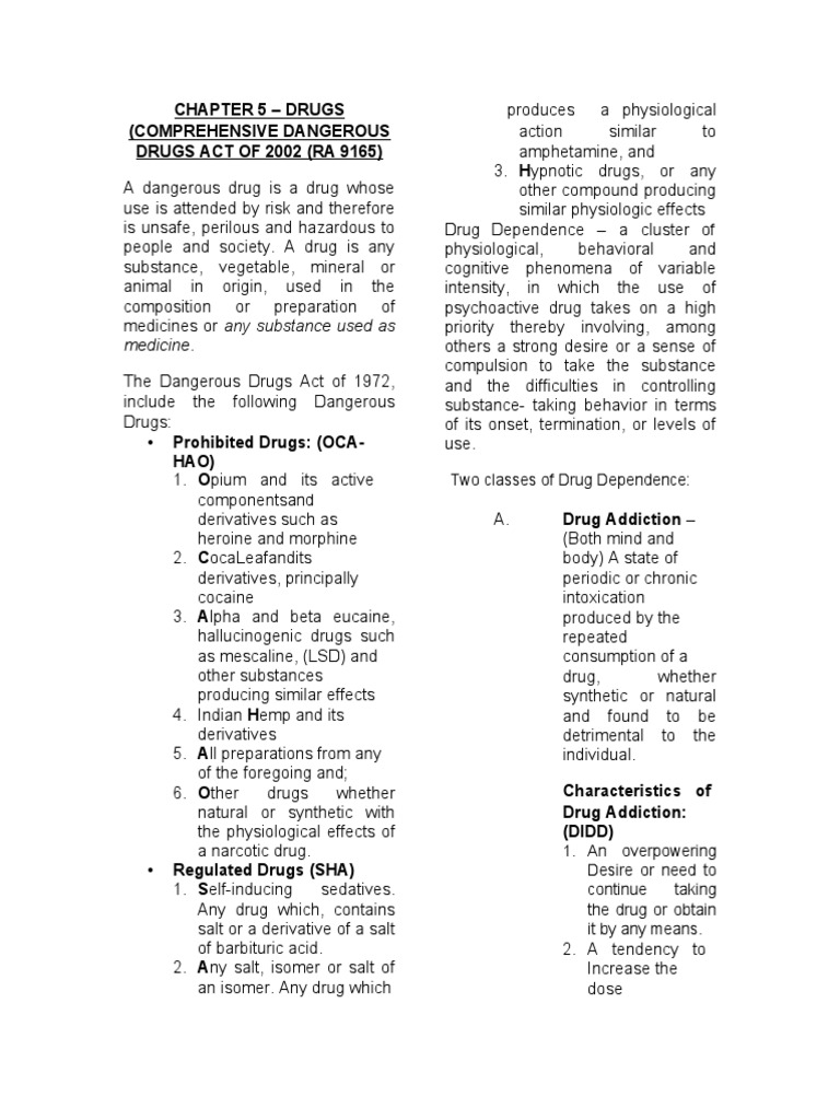 Chapter 5 Drugs Dangerous DRUGS ACT OF 2002 (RA 9165