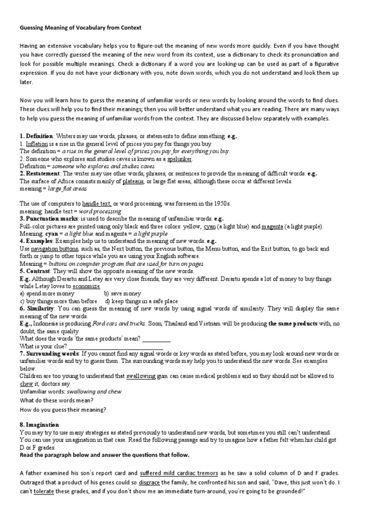 Guessing Meaning of Vocabulary From Context | PDF | Word | Vocabulary