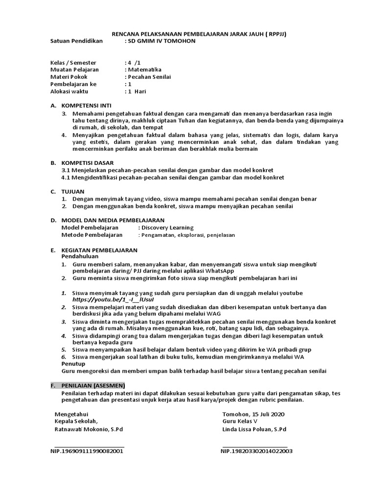 Rpp Pecahan Senilai Kelas 4