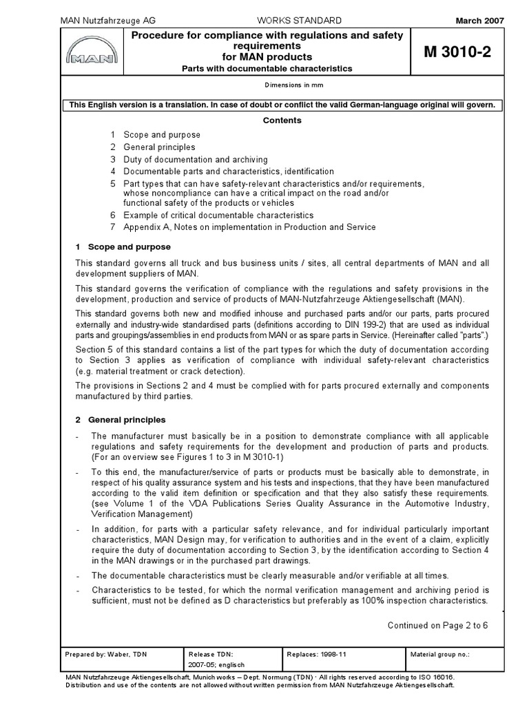 Procedure For Compliance With Regulations and Safety Requirements For