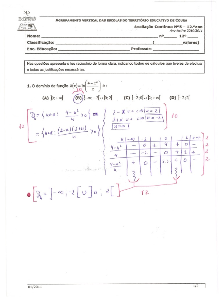 AC Nº5 12º Ano | PDF | Natureza | Ensino de Matemática