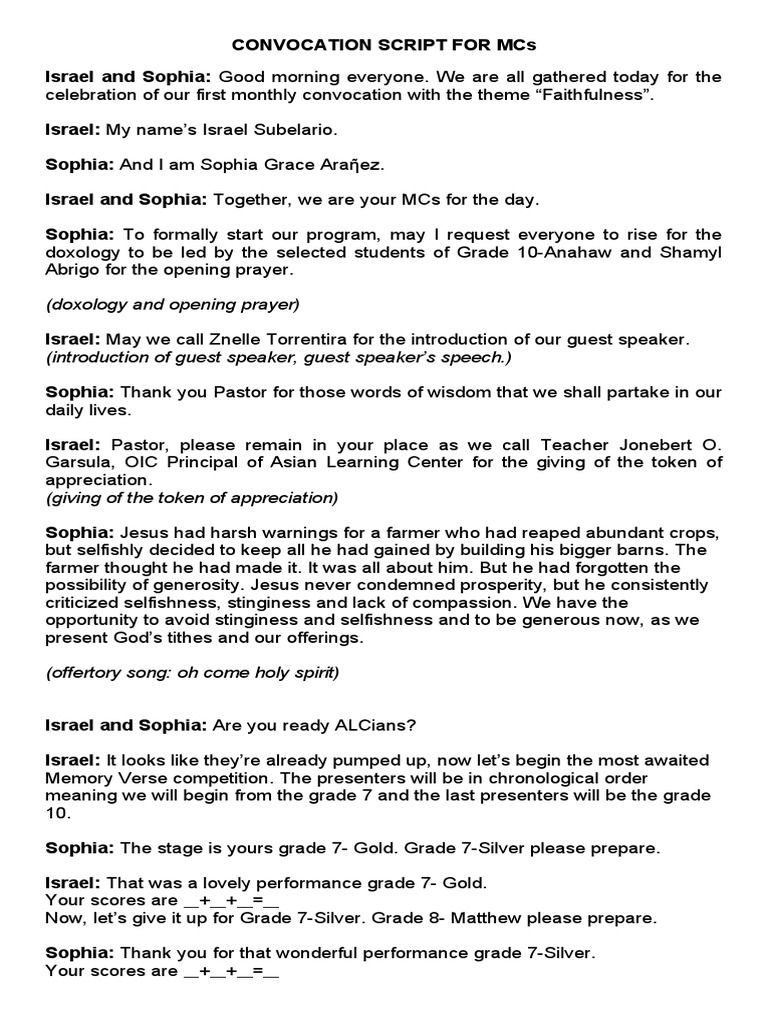 Monthly Convocation Program Script | PDF | Religious Behaviour And ...