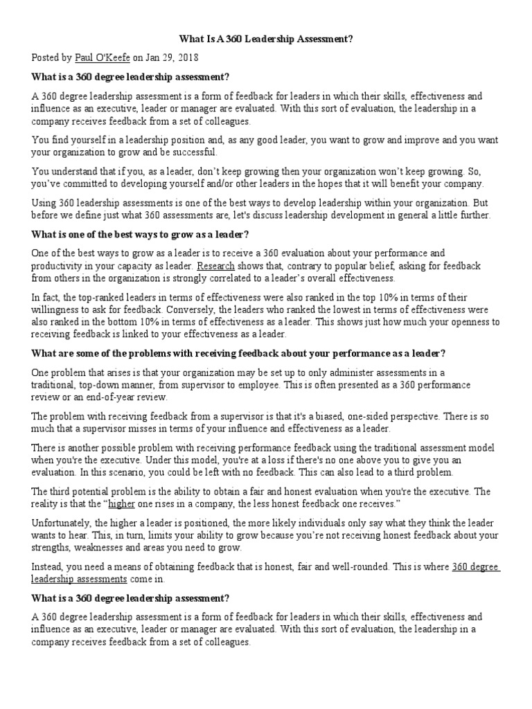 What Is A 360 Leadership Assessment 43337 2261 | PDF | Competence ...