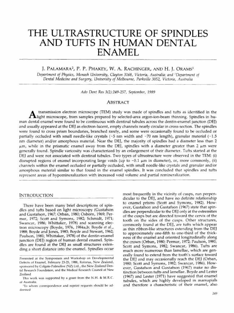 The Ultrastructure of Spindles and Tufts in Human Dental Enamel PDF