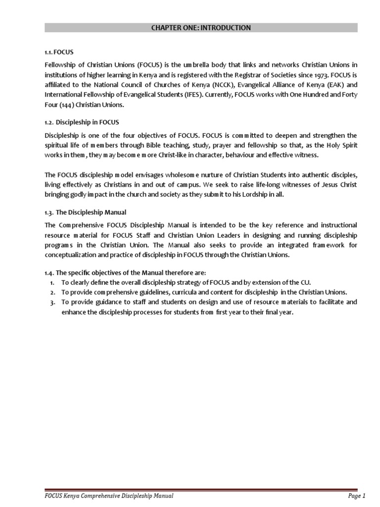 Chapter One Introduction FOCUS Kenya Comprehensive Discipleship
