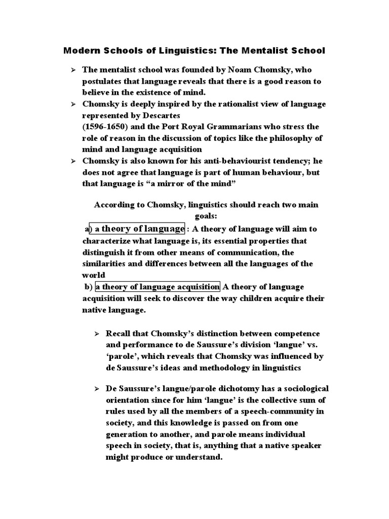 Modern Schools of Linguistics The Mentalist School | PDF | Language ...