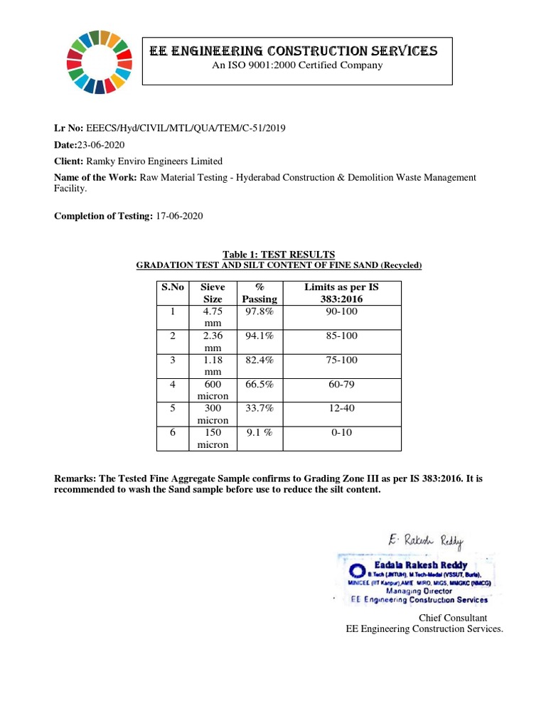 Raw Material Testing for Recycled Sand | PDF | Sand | Construction ...