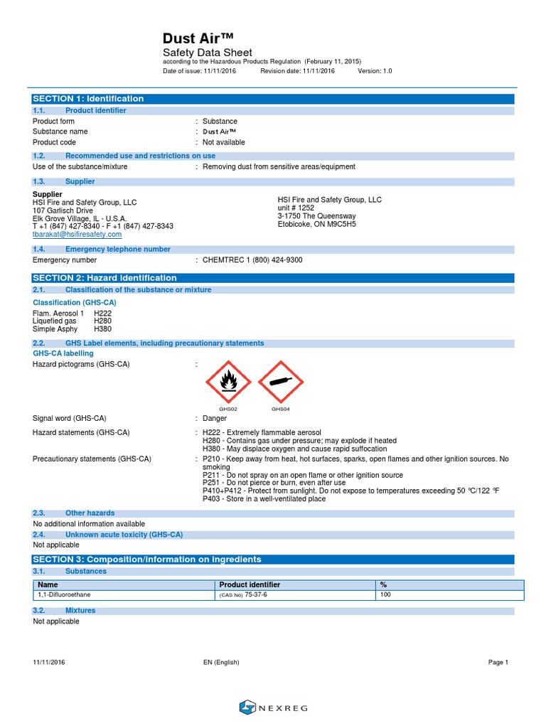 Dust Air™ Safety Data Sheet PDF Firefighting Personal Protective Equipment