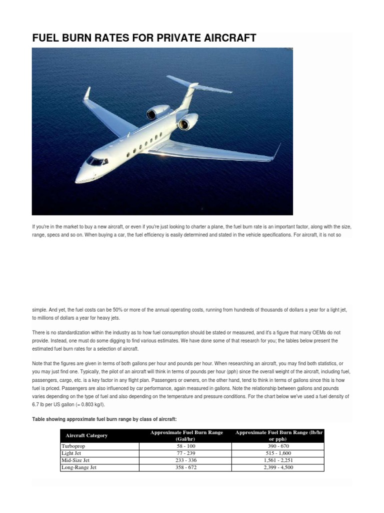 Fuel Burn Rates for Private Jets | PDF | Airplane | Takeoff