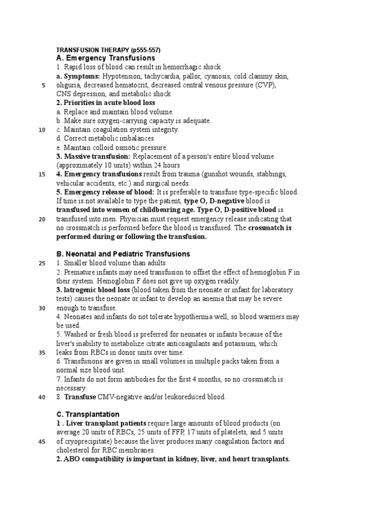 TRANSFUSION THERAPY (p555-557) : B. Neonatal and Pediatric Transfusions ...