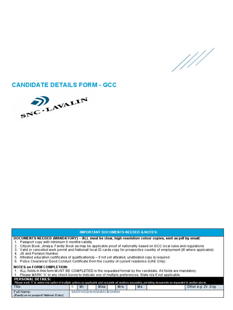 GCC Candidate Details Form | PDF | Travel Visa | Passport