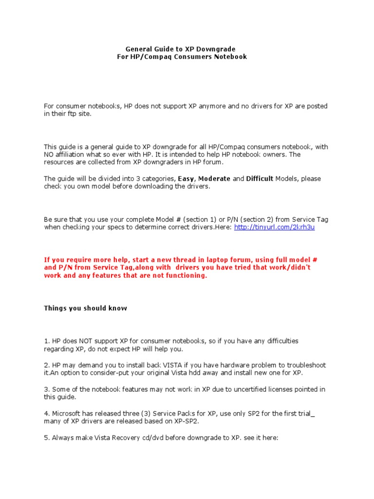 General Guide To Xp Downgrade Pdf Windows Xp Windows Vista