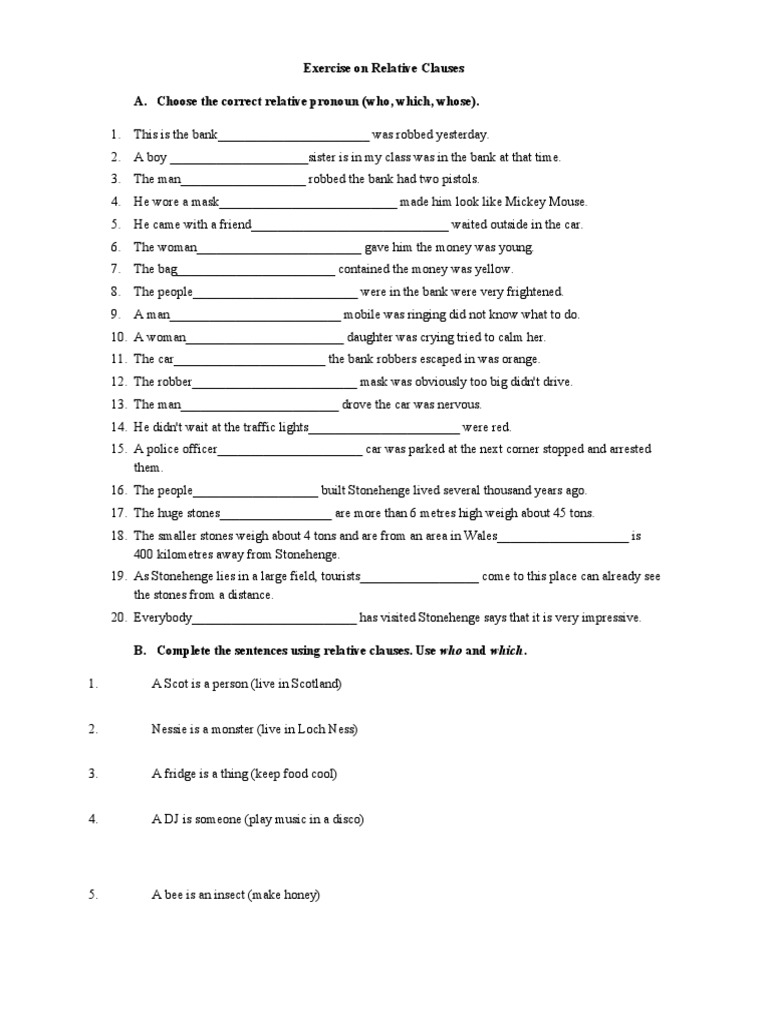 Relative Clauses Exercises Worksheet | PDF | Samuel Johnson