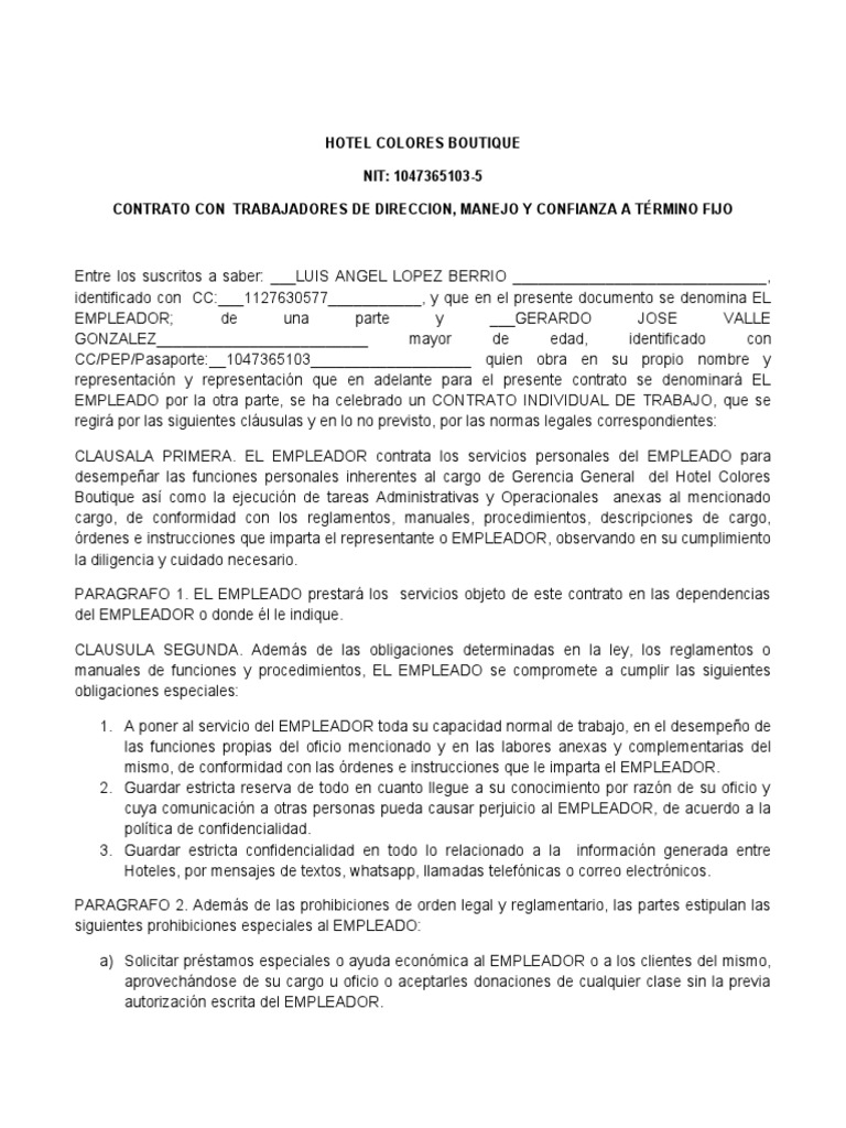 CONTRATO CON TRABAJADORES DE HOTELES Administrador | PDF | Gobierno | Labor