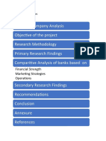 Industry/Company Analysis Objective of The Project Research Methodology Primary Research Findings Comparitive Analysis of Banks Based On