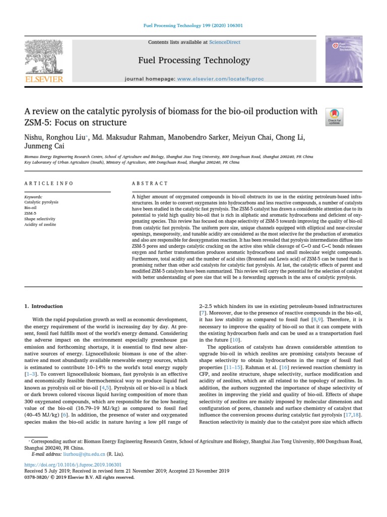 A Review On The Catalytic Pyrolysis of Biomass For The Bio-Oil ...