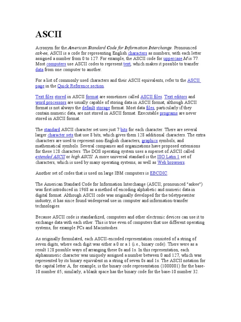 Ascii: Ask-Ee, ASCII Is A Code For Representing English | PDF | Ascii ...
