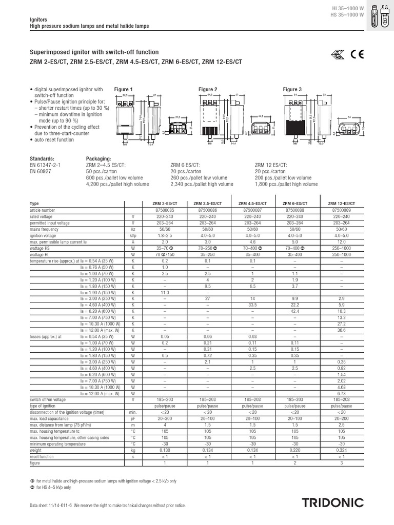 Ignitor Specs for Lighting Pros | PDF | Electrical Wiring | Mains ...