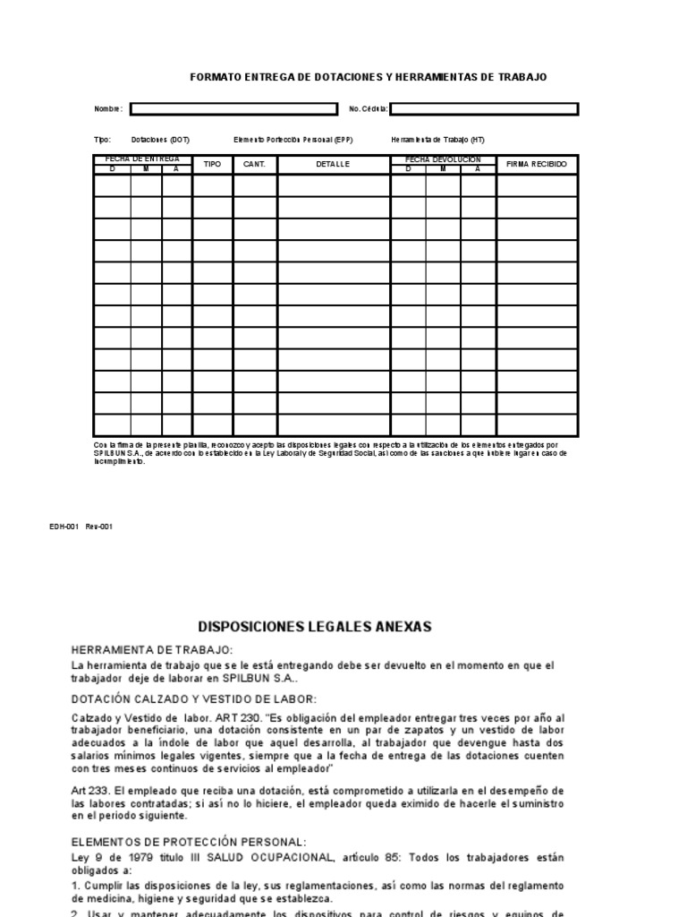 ENTREGA HERRAMIENTAS DE TRABAJO