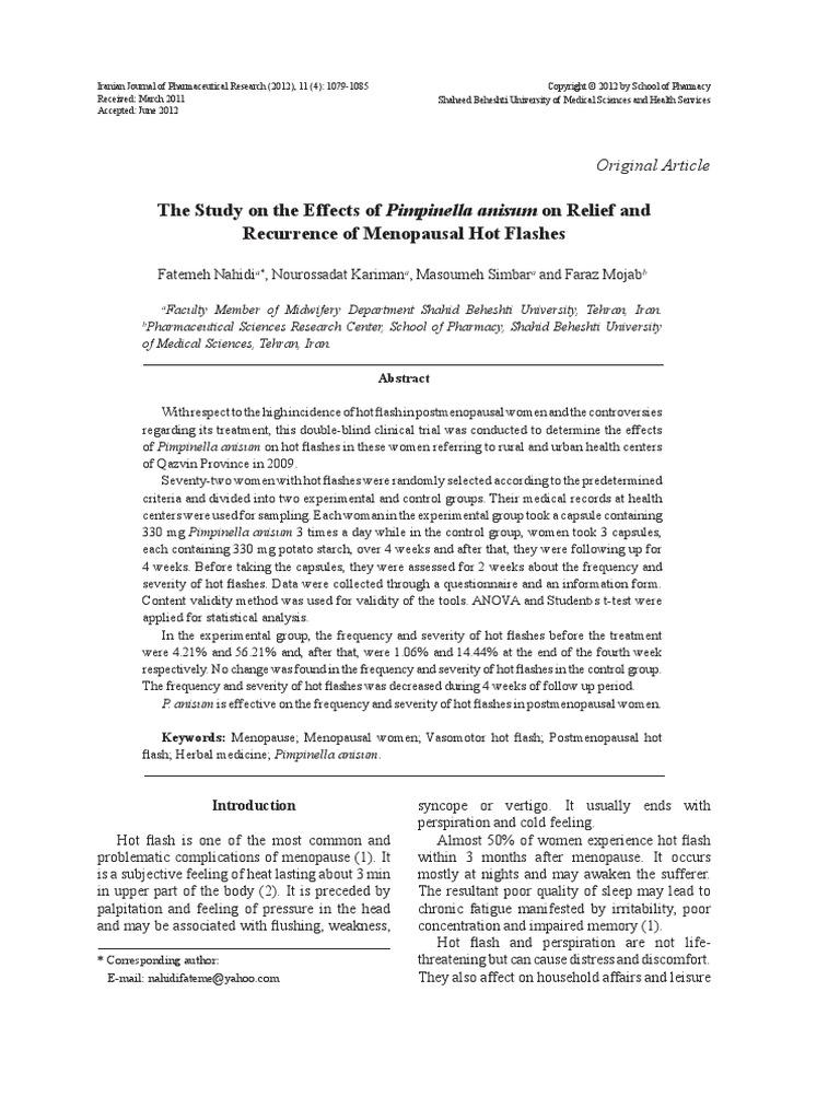 The Study On The Effects of Pimpinella Anisum On Relief and Recurrence