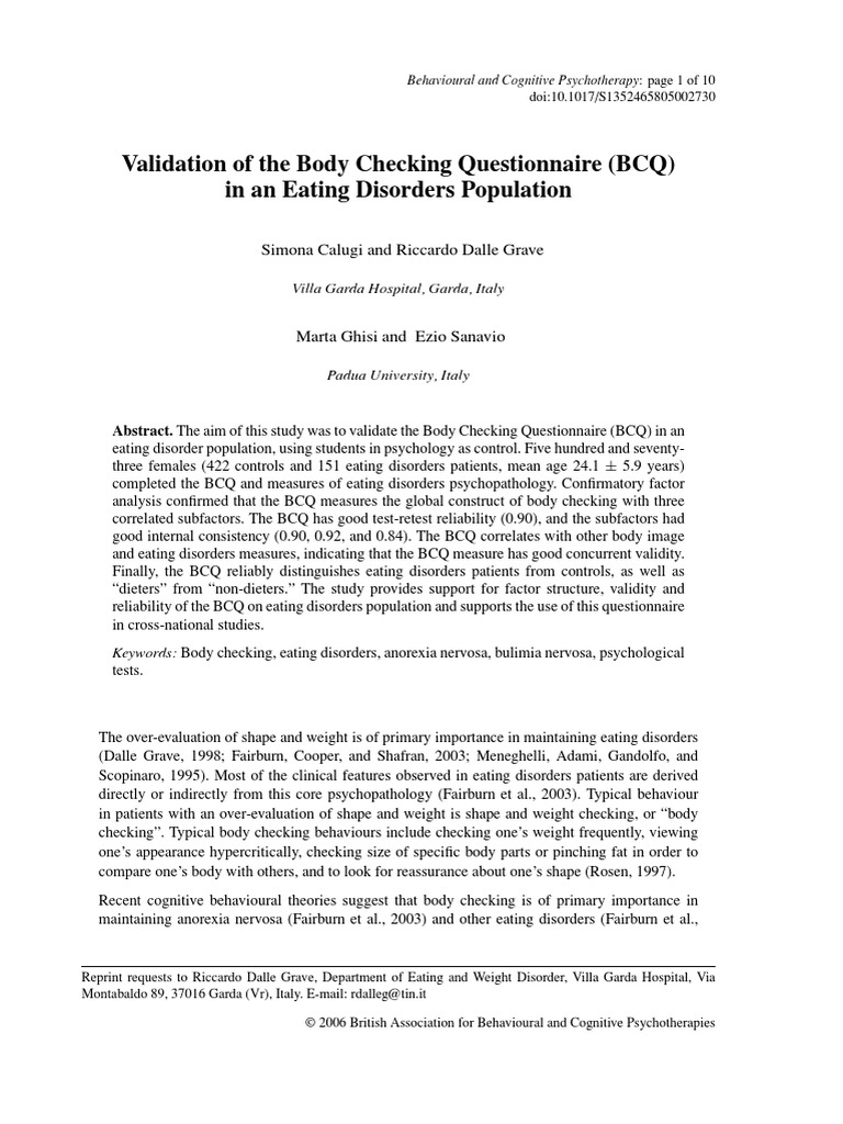 Validation of The Body Checking Question | PDF | Eating Disorder ...