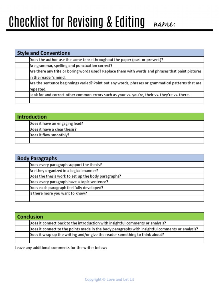 Revision and Editing Checklist Name | PDF