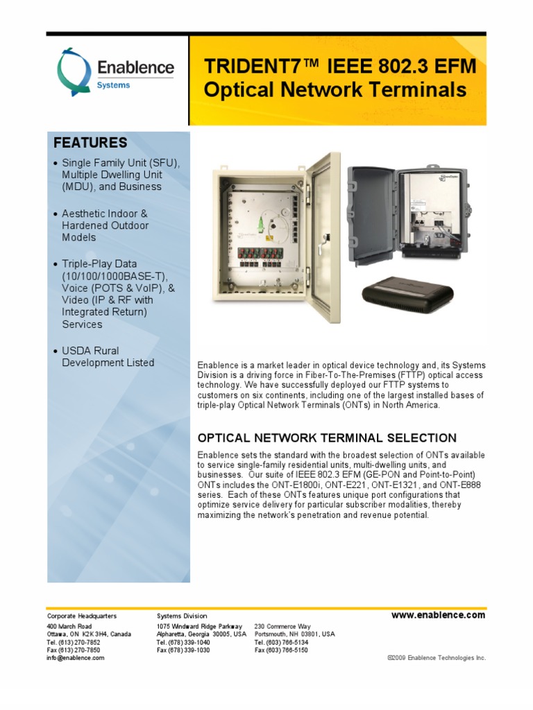 Optical Network Terminals: Trident7™ Ieee 802.3 Efm