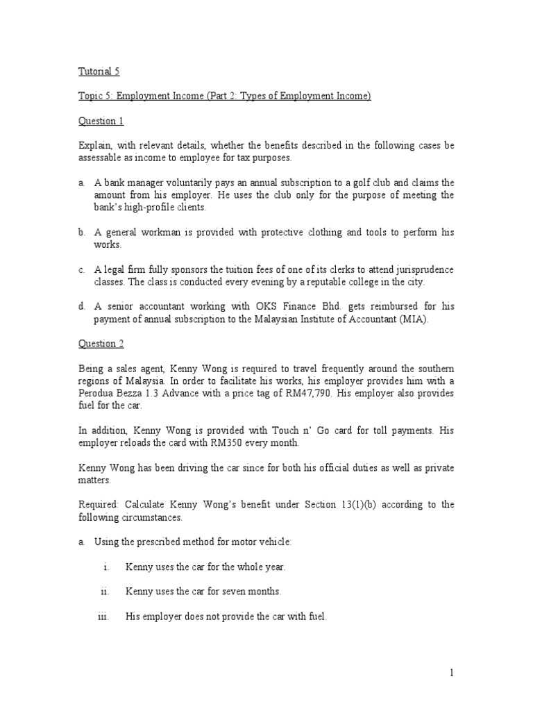 Tutorial 5 (Class) | PDF | Payments | Employment