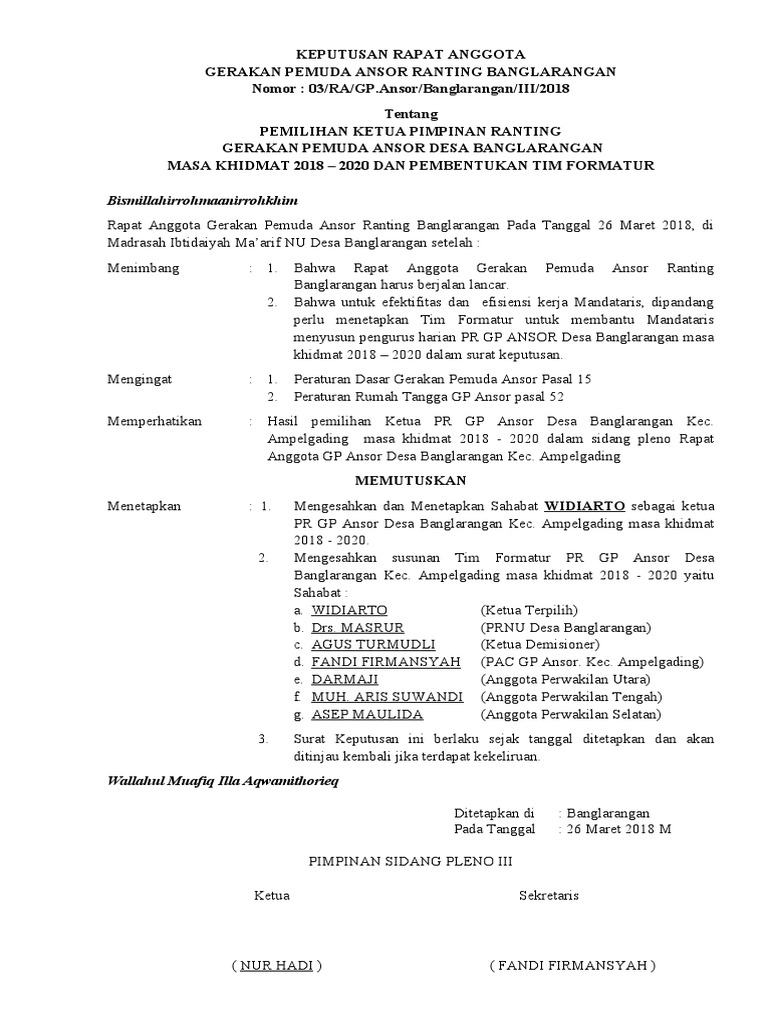 Surat Keputusan Rapat Anggota | PDF