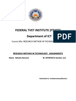 Federal Tvet Institute (Ftveti) Department of ICT: Course Title: Research Method in Technology (It542)