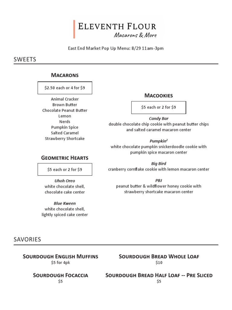 East End Market Pop Up Menu 8/29 | PDF