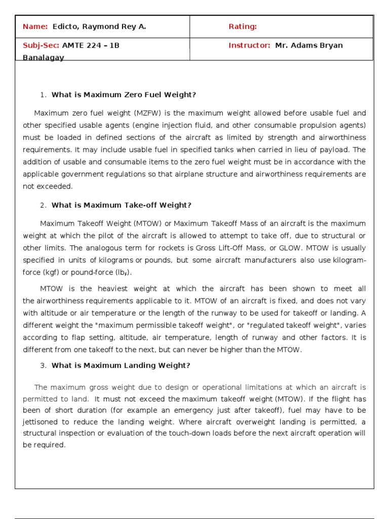 Aircraft Weight Limits Explained | PDF | Takeoff | Flight