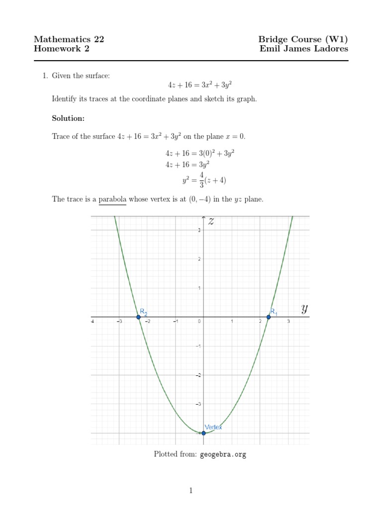 Calculus II Course Notes (Traces of Surfaces) | PDF | Geometric Objects ...