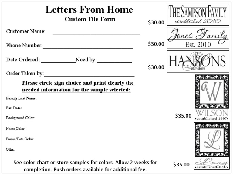 Custom Tile Order Form Template | PDF