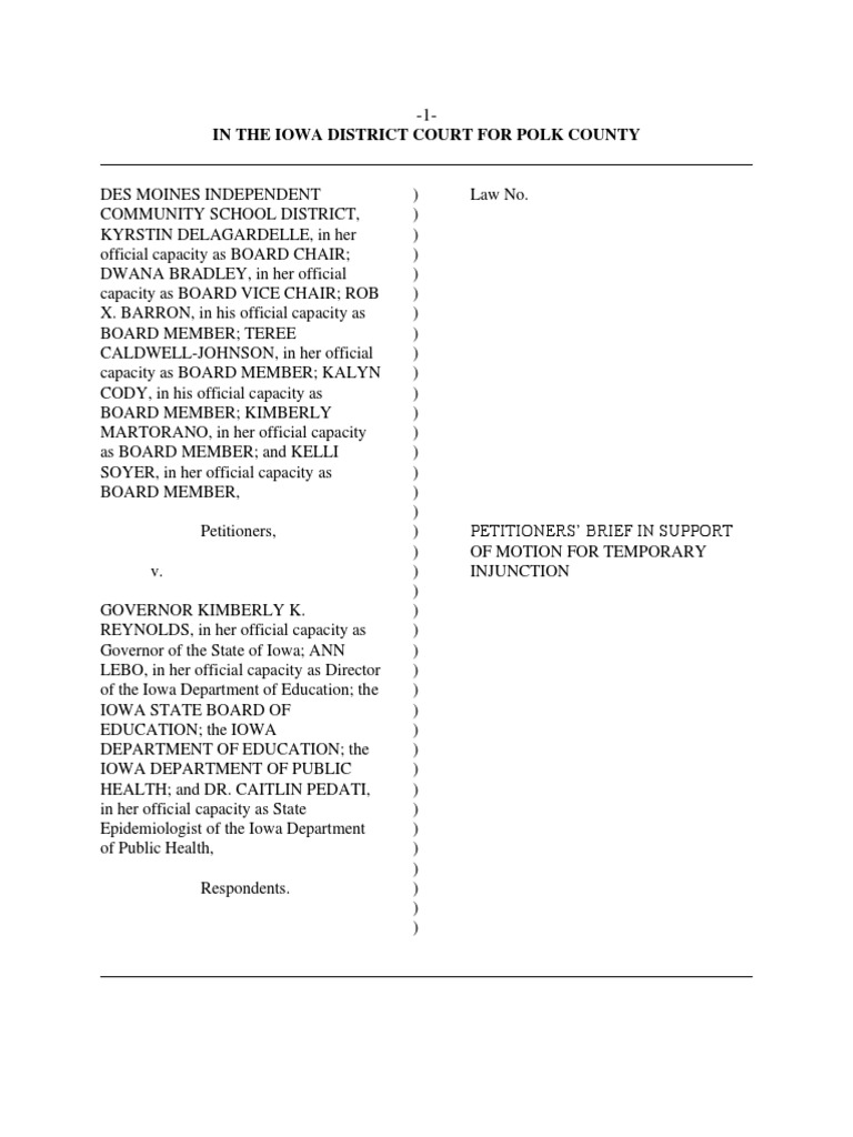 Brief in Support of Motion For Temporary Injunction - DMPS | PDF ...