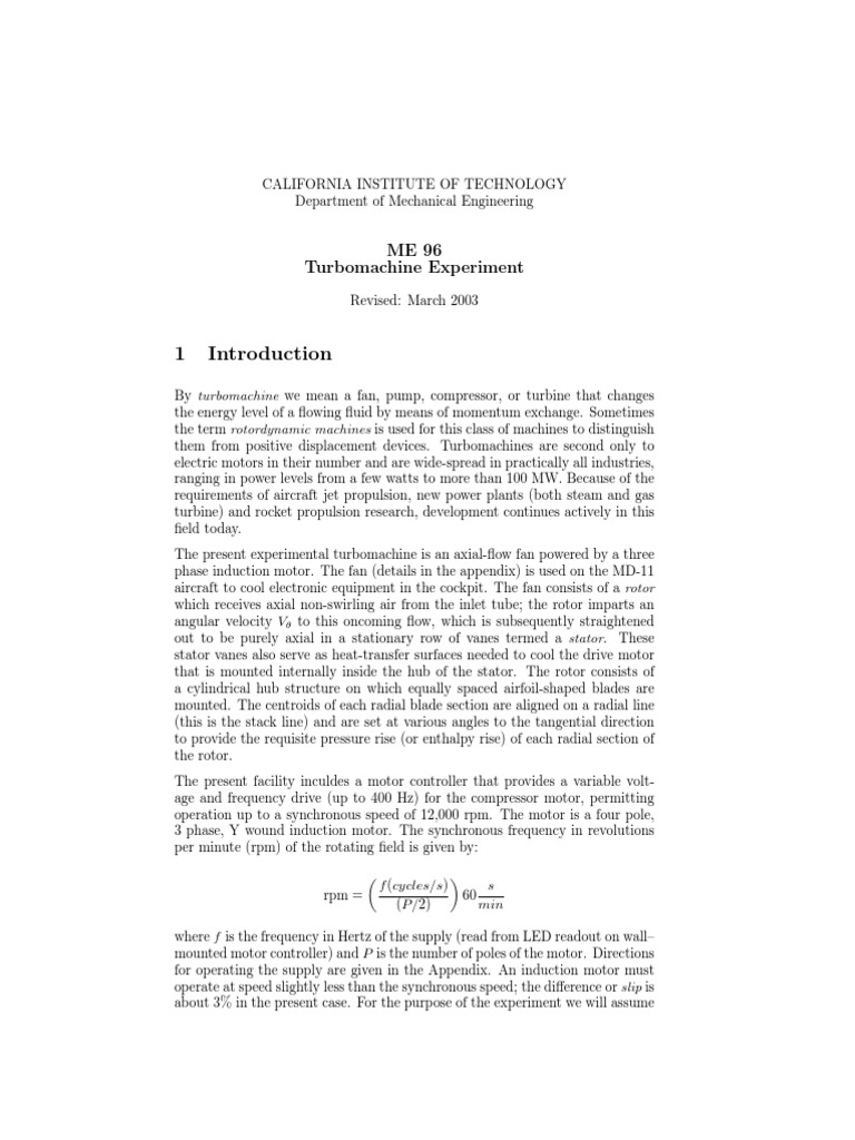 ME 96 Turbomachine Experiment: F (Cycles/s) S Min | PDF | Teaching ...