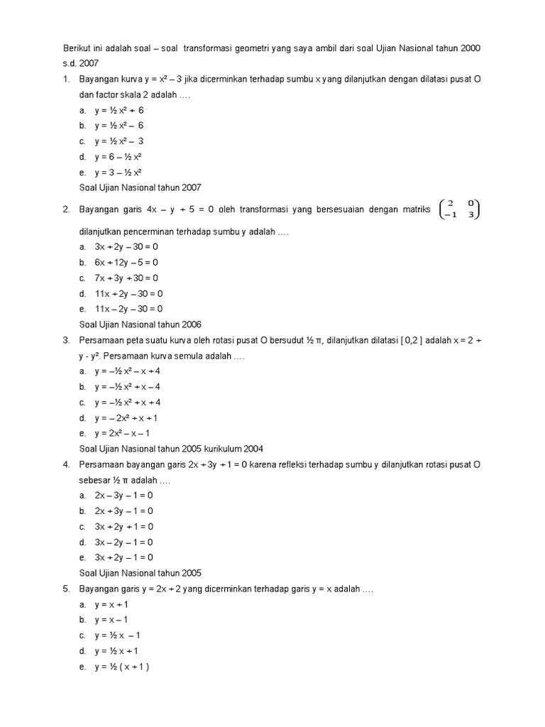 Soal Soal Geometri Transformasi Geometri Untuk Kelas Xi Guru Galeri