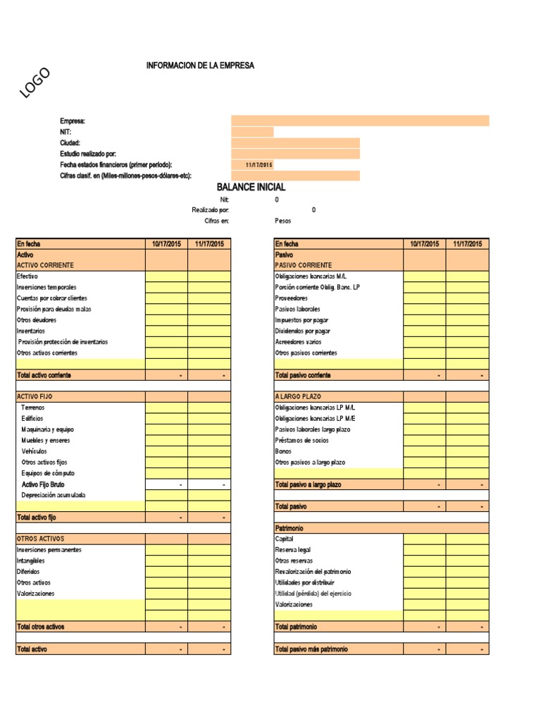 Ejemplo de Balance Inicial Contable | PDF | Hoja de balance ...