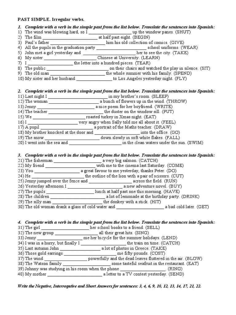 Irregular Verbs Test | PDF
