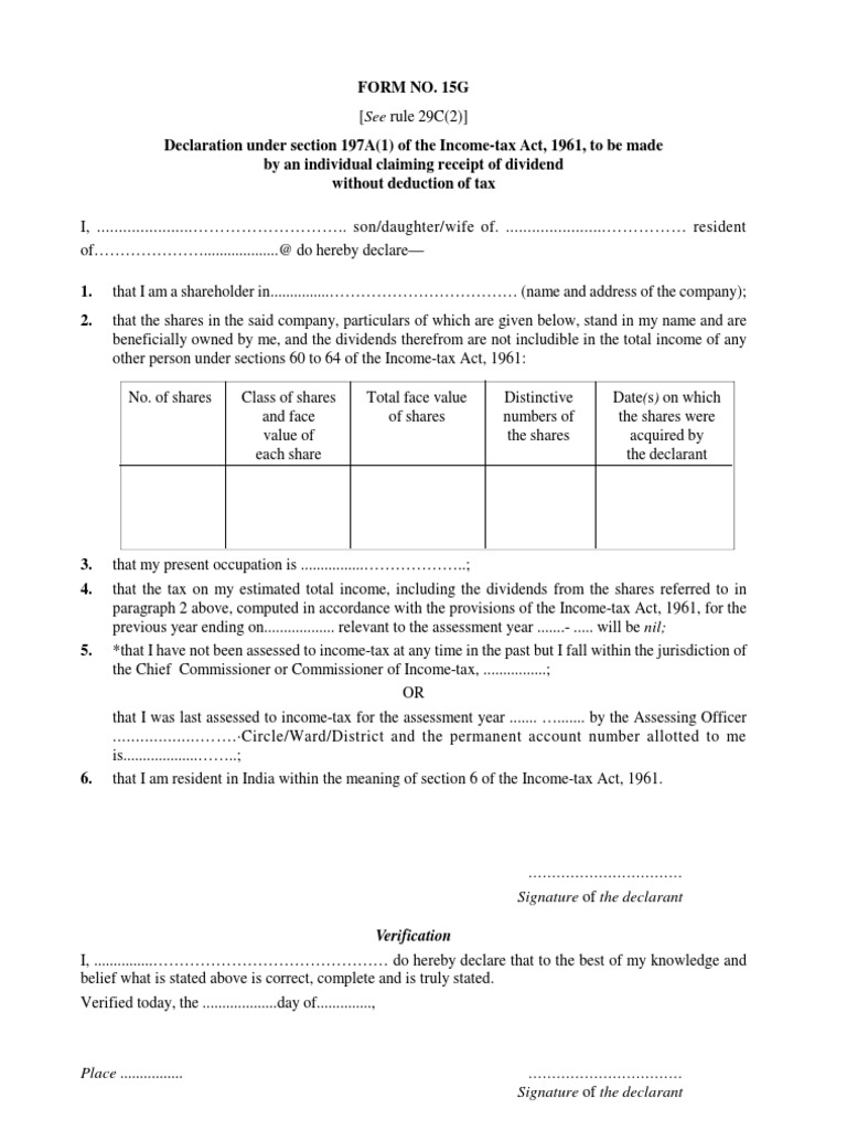 Form 15G Declaration for Tax Exemption | PDF