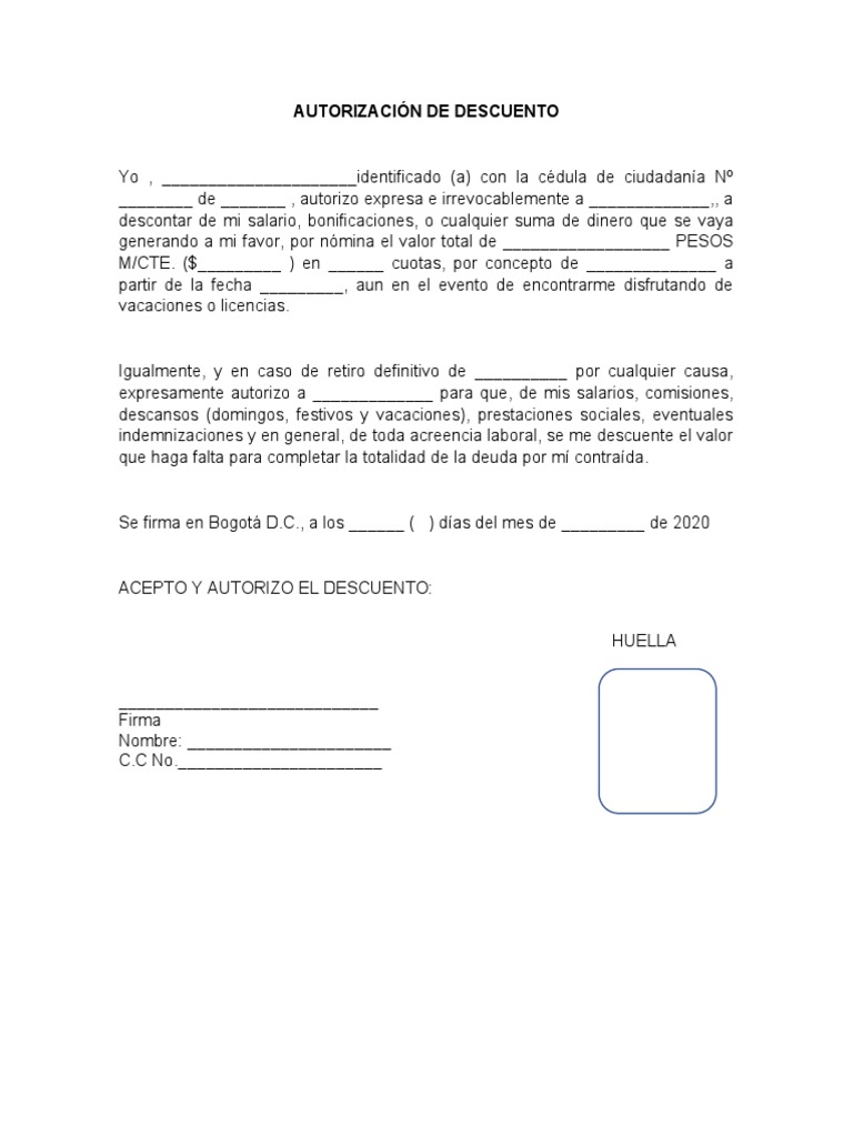Autorizacion Descuentos Laboral | PDF