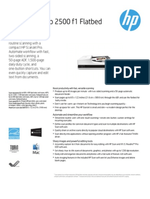 HP Scanjet Pro 2500 F1 Flatbed Scanner: Datasheet | PDF | Image Scanner |  Computing