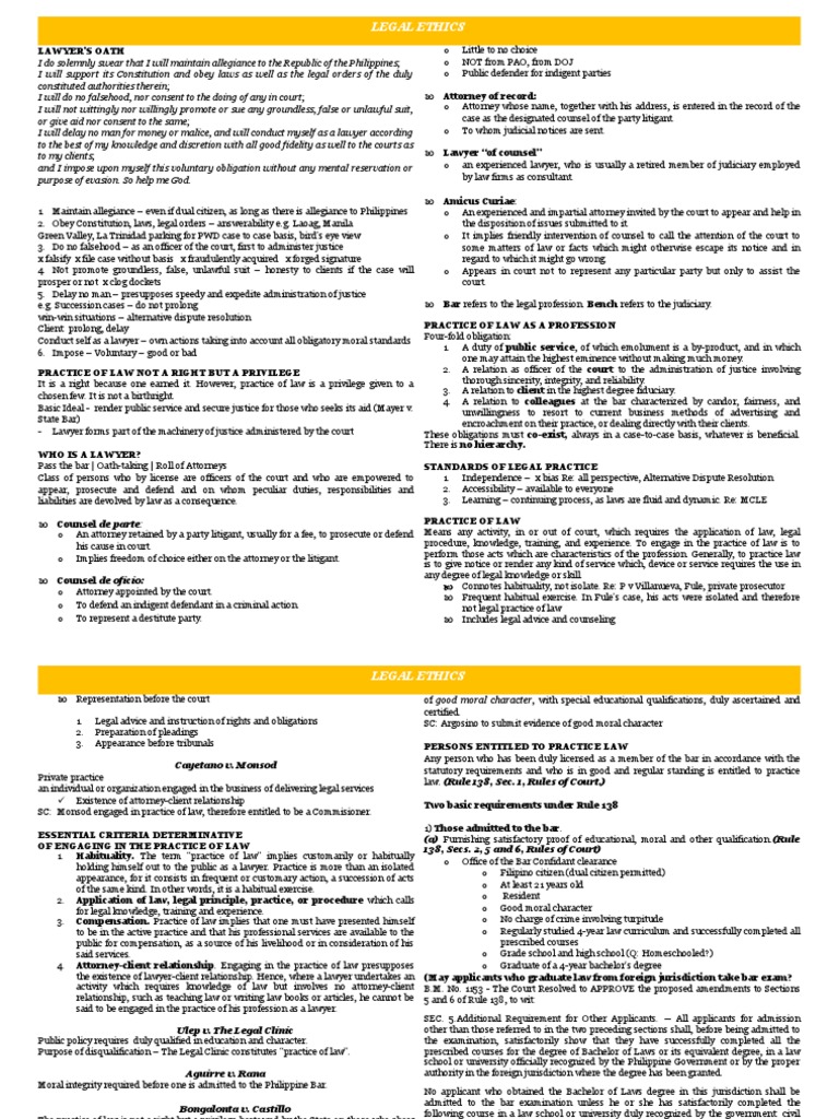 Legal Ethics Notes | PDF | Bar Association | Law
