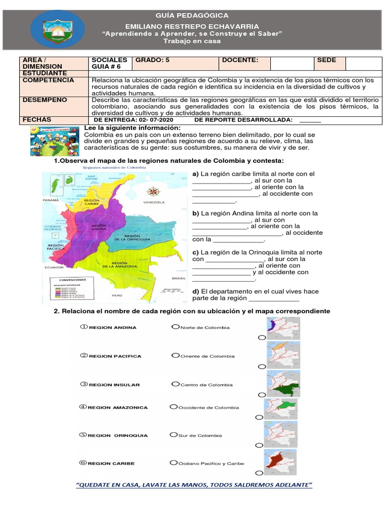 Actividades sobre Regiones Naturales de Colombia | PDF | Colombia | Science
