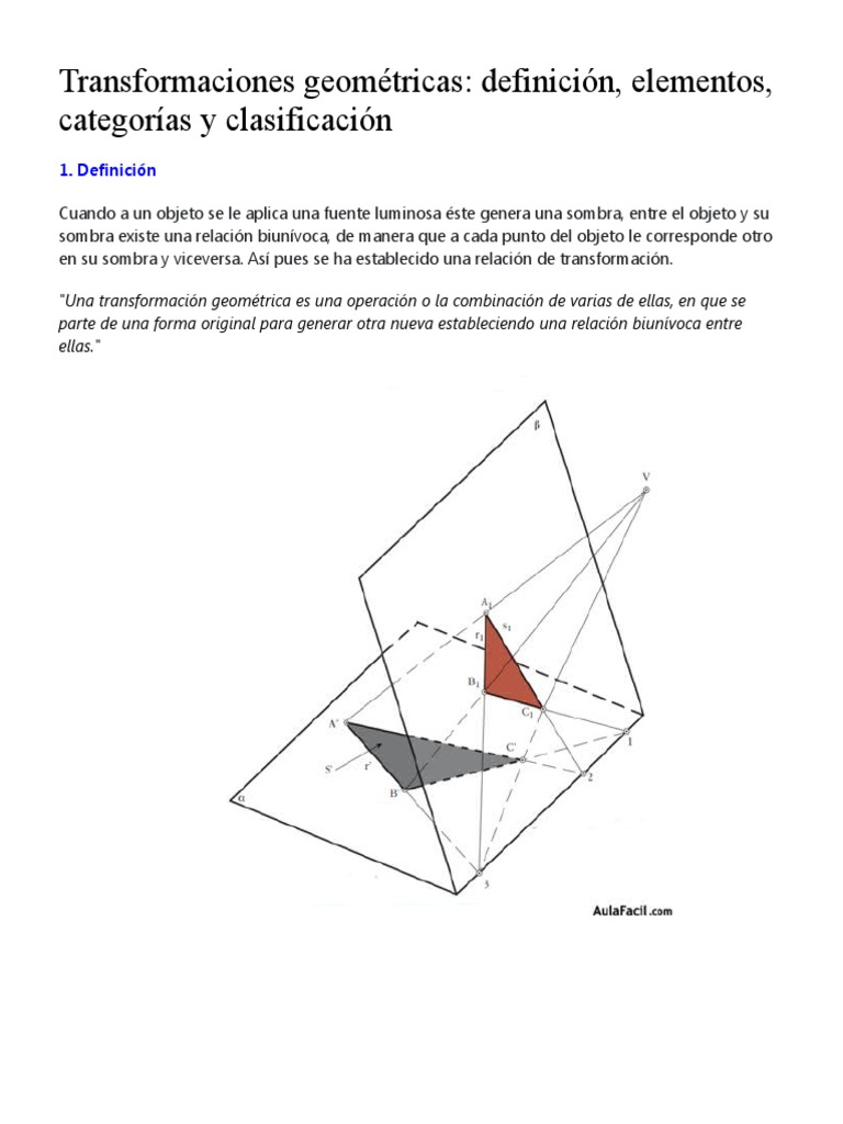 Definición y clasificación de transformaciones geométricas | PDF ...