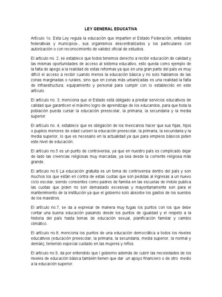 Ley General de Educación en México | PDF | Educación de la primera ...